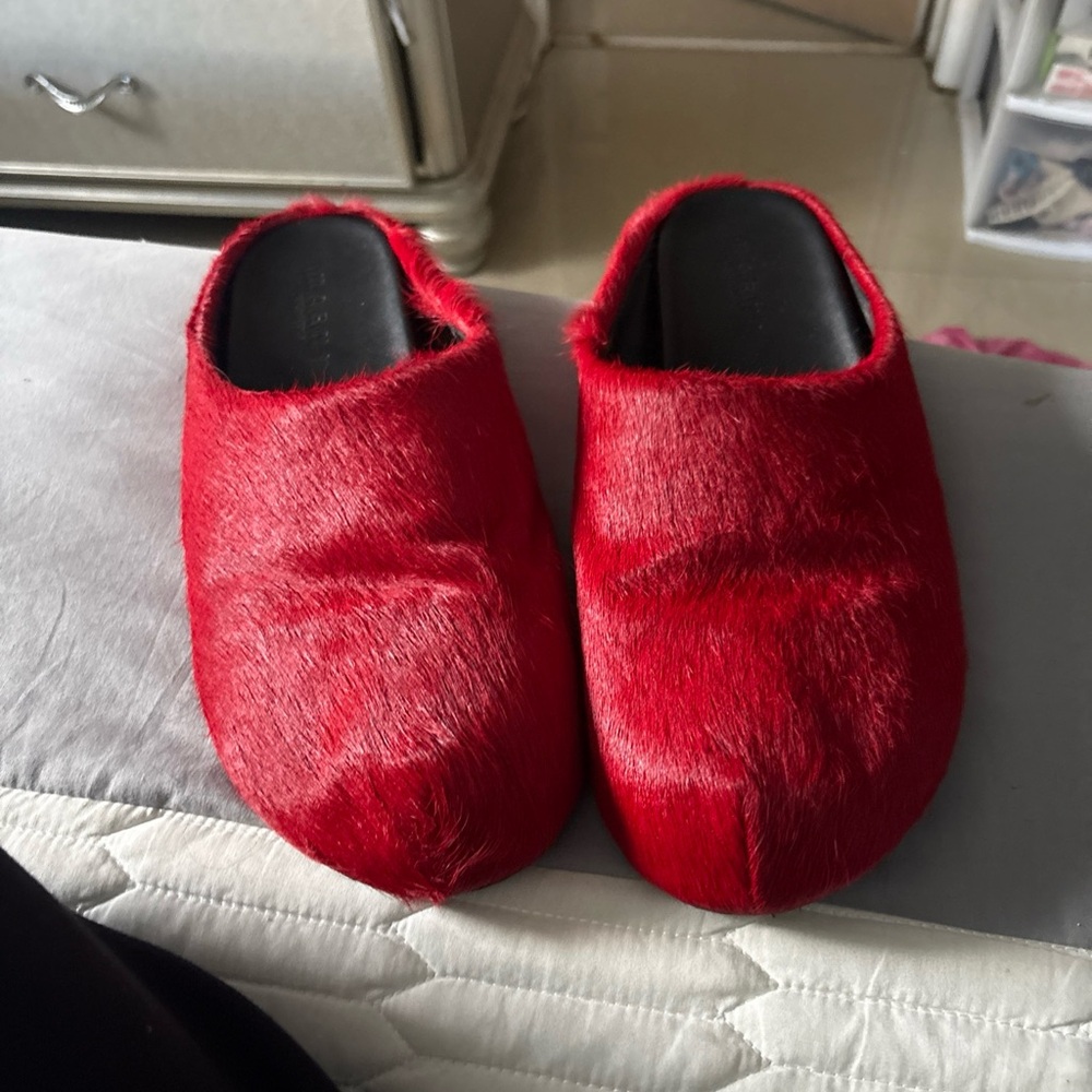 Marni Red Fur Loafers